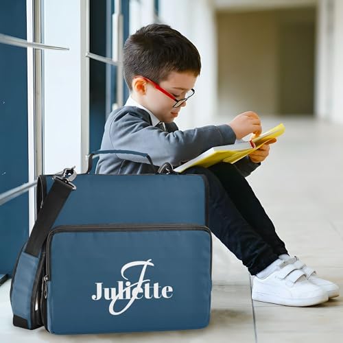 Name Custom Binder with Zipper with Shoulder Strap Easy to Carry 1.5 Inch 3 Rings Pencil Case Portfolio Binder Stationery Supplies Navy Blue - color: Name Custom Navy Blue