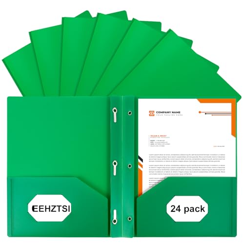 24-Pack Plastic Folders with Pockets and Prongs,2-Pocket Folders with 3 Fasteners, Holds 8-1/2" x 11" Paper for School/Office/Home, Green - color: Green, size: 24-Pack