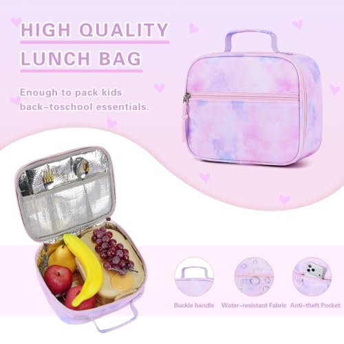 DIGOBAY Rolling Backpack for Girls, Cute Girls Backpack with Wheels, Kids Wheeled backpacks Set with Lunch Bag Pencil Case for Teen Girl, Roller School Bag with Wheels for Elementary Middle School - color: Purple Tie-dye