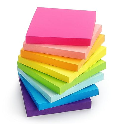 Sticky Notes 3x3 inch Bright Colors Self-Stick Pads 8 Pads/Pack 85 Sheets/Pad Total 680 Sheets - color: 8 Pads 3x3 in Bright Colors Sticky Notes