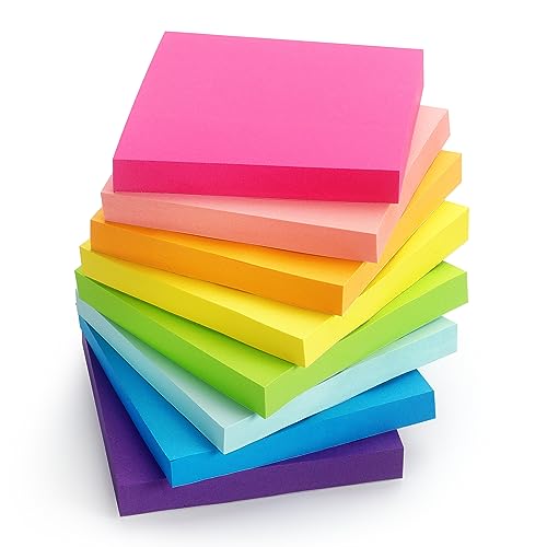 Sticky Notes 3x3 inch Bright Colors Self-Stick Pads 8 Pads/Pack 85 Sheets/Pad Total 680 Sheets - color: 8 Pads 3x3 in Bright Colors Sticky Notes