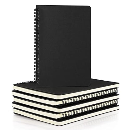 EUSOAR A5 Spiral Notebook, 6 Pack 5.5" x 8.3" 120 Pages Hardcover Lined Travel Writing College Ruled Notebooks, Memo Notepad Sketchbook, Students Office Business Subject Diary Ruled Book Journal - color: Black, size: 6 Packs