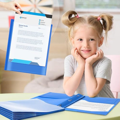 Henoyso 24 Set Take Home Folders with Clear Front Pocket, School-to-Home Communication Folder Bulk for Back to School Classroom, Heavy Duty Plastic Parent-Teacher Homework Folders (Blue) - color: Blue