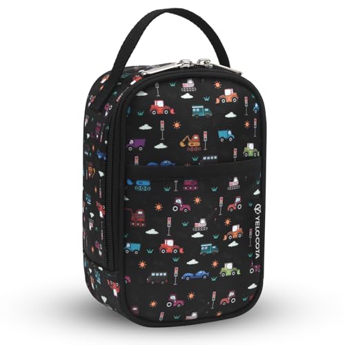 Yelocota Small Insulated Lunch Bag- Snack Bag- Mini Cooler Bag with Handle for Travel,Work,School(Storage Space below 20oz)- Also Suitable for Pairing with Food Jar - color: Construction Trucks