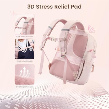 LOVEVOOK Backpack Purse with Large Cup Holder Fit 15.6 Inch Laptop - color: Pink-white With Reflective Strip, size: 16 inch-Reflective strip