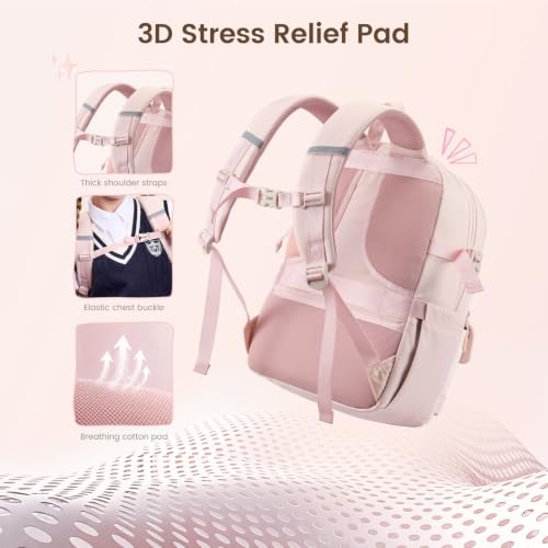 LOVEVOOK School Backpack for Teen Girls, Student Backpack Purse for 8-16 Teenage, Cute Kid Bookbag with Large Cup Holder, Back to School Backpacks Fit 15.6 Inch Laptop, Large College Travel Bag Gift - color: Light Green-white-pink With Reflective Strip, s