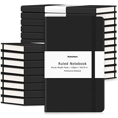 Huhuhero 20 Pack Lined Journal, College Ruled Hardcover Writing Notebook | A5 5"×8.25", 120GSM Thick Paper, Black Writing Journals for Work Note Taking, Office & School Supply - color: Black, size: 20