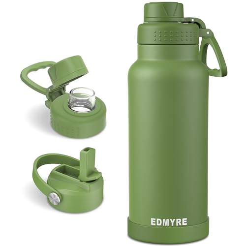 40 oz Stainless Steel Water Bottle with Straw Lid & Twist Lid, Insulated water bottle for men & women with Silicone Boot, Leakproof, Keeps Cold 24H / Hot 12H, Wide Mouth for Gym, Travel, Sports, Gym - color: Army Green, size: 40 Ounces