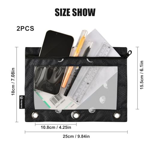 ZAZYXTJ Moon Phase Binder Pencil Pouchs 3 Ring with Zipper Clear Window | Office Organizers bag for School Students Teacher Supplies 2 Pack - color: Moon