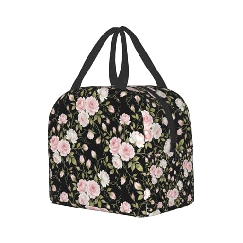 Nerxy Pink Flower Insulated Lunch Box Abstract Floral Cooler Lunch Bag Geometric Flowers Modern Tote Bags for Boys Teens Women Men Picnic Travel School - color: Pink Floral