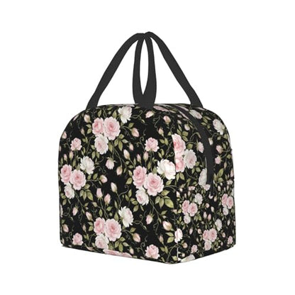 Nerxy Pink Flower Insulated Lunch Box Abstract Floral Cooler Lunch Bag Geometric Flowers Modern Tote Bags for Boys Teens Women Men Picnic Travel School - color: Pink Floral