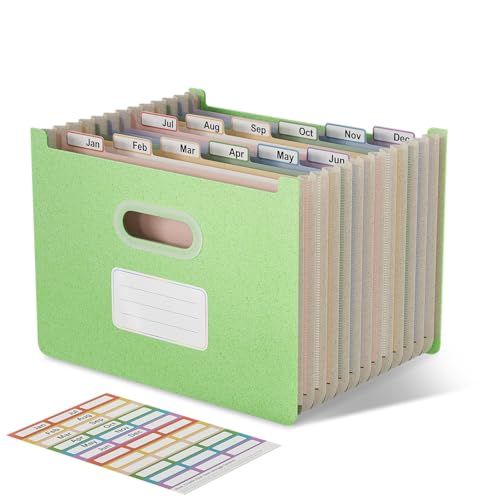 Accordion File Organizer, 12 Pockets Wheat Straw Expanding File Folders, Upright & Open Top, Monthly Bill Receipt Organizer, 100% BPA Free, Return to Nature, Healthy Living, Letter/A4 Size-Mint Green - color: Mint Green, size: 12 Pockets