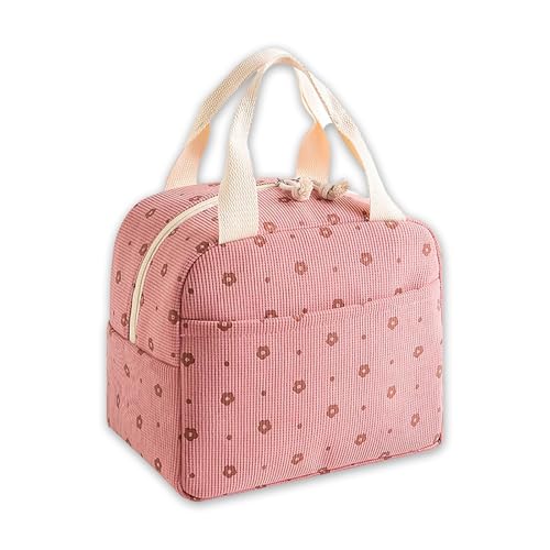 Lunch Box for Women, Reusable Insulated Lunch Box Floral Tote Bags Corduroy Totes for Women Office Work Travel Picnic - color: Corduroy Pink Flowers