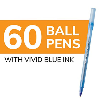 BIC Round Stic Xtra Life Ballpoint Pen with 1.0 mm Medium Point and Consistent Ink Flow in Blue Ink, 60 Count (Pack of 2) - color: Blue, size: 60 Count (Pack of 2)