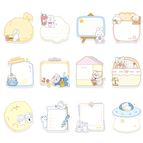 144 Sheets Cute Sticky Notes, Kawaii Cartoon Sticky Note with 12 Different Shapes, Mini Markers Flags Self-Stick Memo Pads for Students Supplies, Assorted Animals Memo Notes 2.4 * 2.4in
