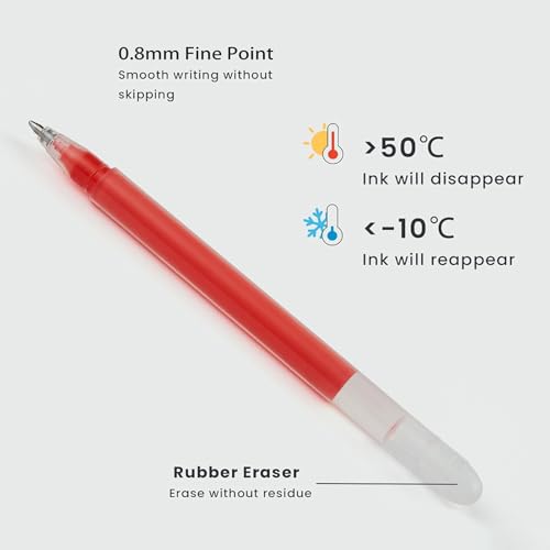 Volcanics Erasable Gel Ink Pens 20 Pack – 7 Black, 7 Blue, 6 Red Heat Erasable Gel Pens, Smooth Writing, No Refill Needed, No Smudge, for School, Office, Journaling, Note Taking - color: Black Black and Red
