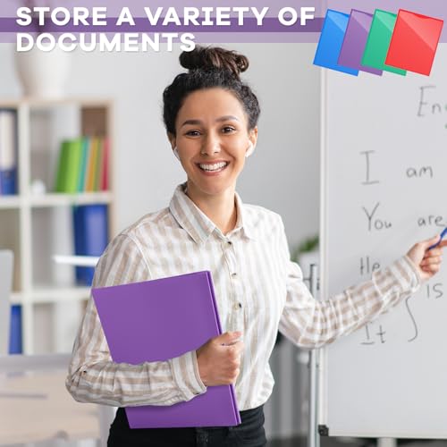 Henoyso 48 Pcs Plastic Folder with Clear Front Pocket and 3 Prongs Heavy Duty Plastic Folders with Card Slot Pocket Folders with Prongs for School Office Home(Multicolor) - color: Multicolor