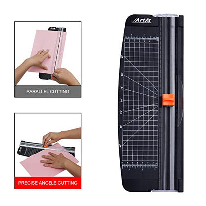 ArtAt 12-Inch Paper Cutter with Retractable Safety Blade, A4 Portable Trimmer for Cardstock, Laminated Paper, Photos, Crafts, Gift Cards, Coupons, Kraft Labels (Auto-Lock & Precise Cutting)