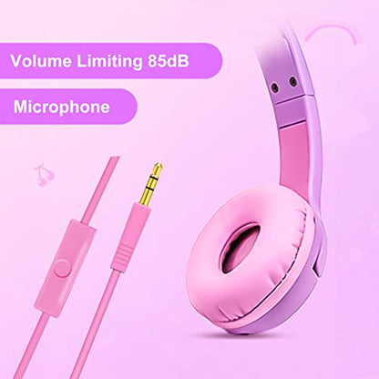 Olyre Kids Headphones, Safe 85db Volume Control Light Up Cat Ear Headphones Purple-Pink and All-Pink