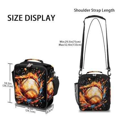Pardick Baseball Boys Lunch Box for School Insulated Kids Lunch Box Reusable Leakproof Lunch Bag Thermal Cooler Tote Picnic Lunchbox with Adjustable Shoulder Strap Back to School Gifts for Teens Boys - color: W-Fire Ice Baseball