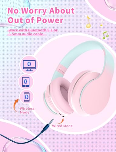 Bluetooth Kids Headphones,Wireless Kids Headphones Over Ear with Microphones,Stereo Sound ,10H Playtime, Foldable&Adjustable Children Headphone,Bluetooth Headset for Adults,School (Pink) - color: Pink