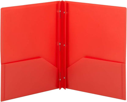 Smead Poly Two-Pocket Folder, Three-Hole Punch Prong Fasteners, Letter Size, Red, 6 Count (87727) - color: Red