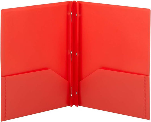 Smead Poly Two-Pocket Folder, Three-Hole Punch Prong Fasteners, Letter Size, Red, 6 Count (87727) - color: Red