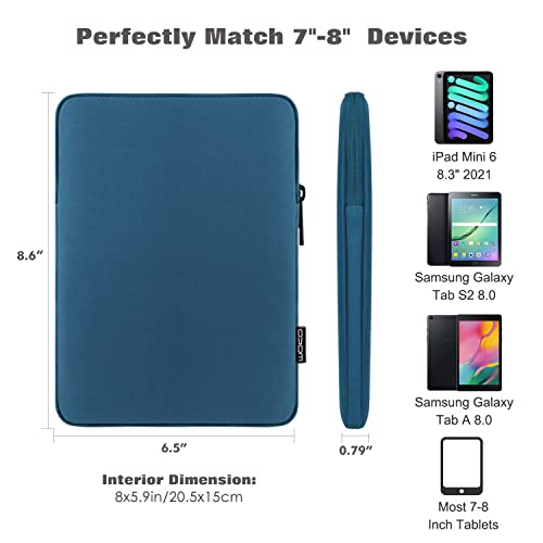 MoKo 7-8 Inch Tablet Sleeve Bag, Polyester Pouch Cover Case Slim Design | Fits iPad Mini (A17 Pro) 8.3" 2024, iPad Mini 6/5/4/3/2/1, Samsung Galaxy Tab S2 8.0, Tab A 8.0, ZenPad Z8s 7.9, Peacock Blue - color: Peacock Blue, size: 7-8 inch