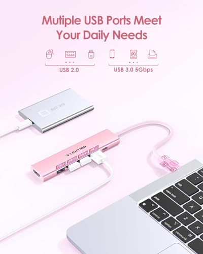 LENTION 6-in-1 USB C Hub, 4K@30Hz HDMI, 100W PD, 1 USB 3.0, 3 USB 2.0 | Ideal for Work & Study, Stable Driver 3.0 Certified, Compatible with macOS, iOS/iPadOS, Windows & ChromeOS (CH17, Rose Gold) - color: Rose Gold