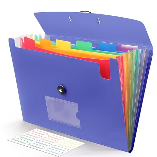 Accordian File Organizer 7 Pocket Expanding File Folder with Labels, Plastic Expandable File Folder for Documents Letter Size A4 Papers - Blue - color: 03-blue-purple