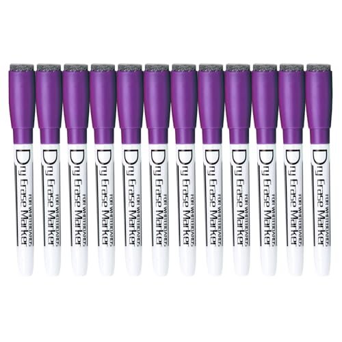 Volcanics Magnetic Purple Dry Erase Markers with Eraser, Fine Tip, 12 Pack | Low Odor Whiteboard Pens for Whiteboards, Glass, Calendars, Office, Classroom, School, Home, Easy Erase, Quick Dry Ink - color: Purple, size: 1 Count (Pack of 12)