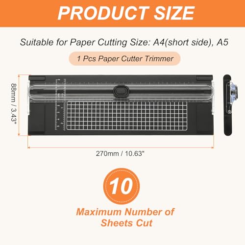 Generic Paper Cutter Trimmer, A4 Straight Small Portable Paper Slide Paper Slicer with Safe-Guard for Craft Cardstock Label Card, Scrapbook Photo, Black
