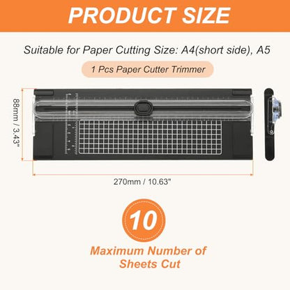 Generic Paper Cutter Trimmer, A4 Straight Small Portable Paper Slide Paper Slicer with Safe-Guard for Craft Cardstock Label Card, Scrapbook Photo, Black
