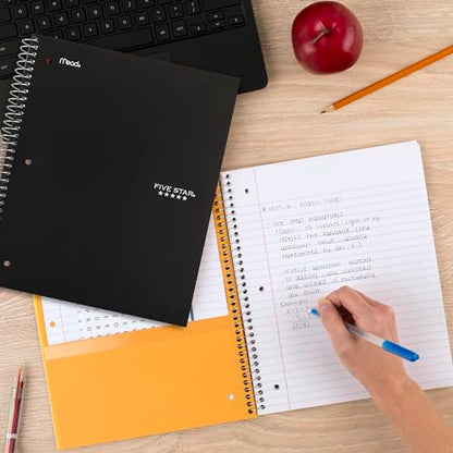 Five Star Spiral Notebook + Study App, 3 Subject, College Ruled Paper, Fights Ink Bleed, Water Resistant Cover, 8-1/2" x 11", 150 Sheets, Black (72069) - color: Black, size: 1 Count (Pack of 1)