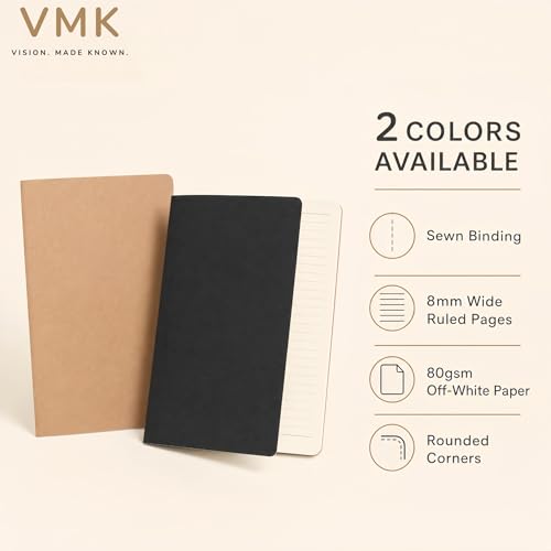 VMK 100 Pack A5 Wide Ruled Lay Flat Notebooks Bulk, Kraft Brown Softcover | 30 Sheets/60 Pages Each, Thread-Sewn Binding, 80gsm Paper, 4 Bundles of 25 for Schools, Programs, and Large Groups - color: Kraft