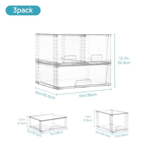 Vtopmart 3 pack Easily Clear Storage Dawers - style: 1 Wide+2 Medium