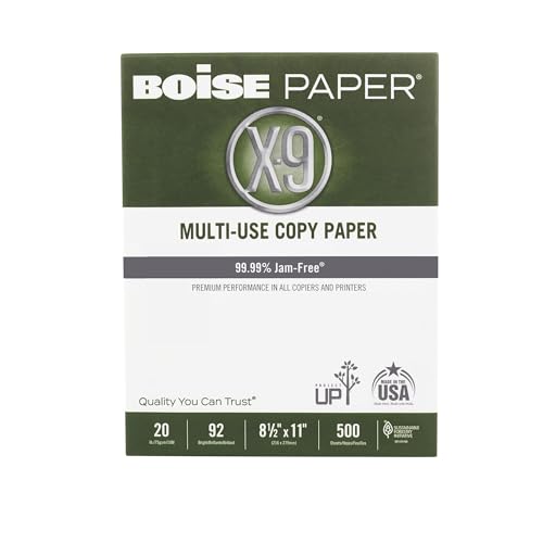 Boise X-9 Multi-Use Printer & Copy Paper, 10 Reams, White, Letter (8.5in x 11in), 5000 Sheets Per Case, 20 Lb, 92 Brightness - size: 10 Reams (5000 Sheets), style: 8.5 x 11, 20 lb.
