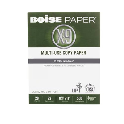 Boise X-9 Multi-Use Printer & Copy Paper, 10 Reams, White, Letter (8.5in x 11in), 5000 Sheets Per Case, 20 Lb, 92 Brightness - size: 10 Reams (5000 Sheets), style: 8.5 x 11, 20 lb.