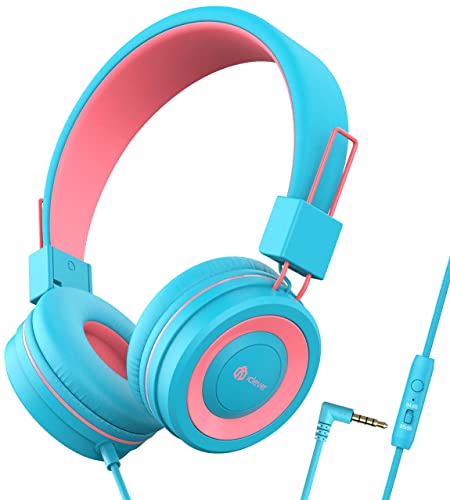 iClever Kids Headphones with Cord, 85/94dB Safe Volume Tech, Bending Resistance Durable, Foldable, Stereo Sound 3.5mm Jack Wired Headphones for Kids Boys Girls Tablet/Travel/School, HS14 Blue Pink - color: Blue Pink