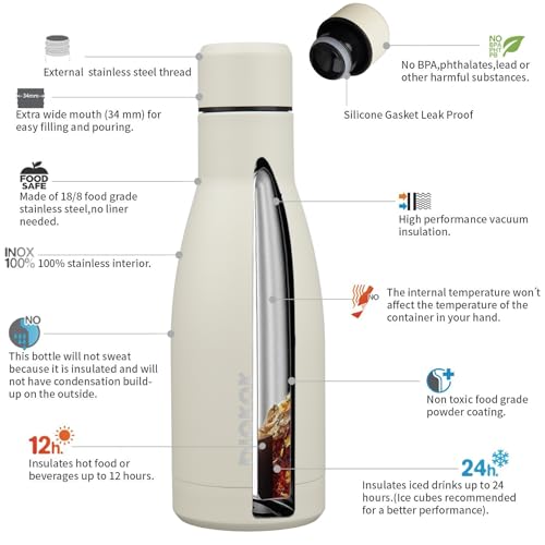 BJPKPK 12oz Water Bottles Stainless Steel Double Wall Vacuum Insulated Small Water Bottles for Travel,Beige - color: Beige, size: 12 Ounces