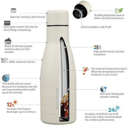 BJPKPK 12oz Water Bottles Stainless Steel Double Wall Vacuum Insulated Small Water Bottles for Travel,Beige - color: Beige, size: 12 Ounces