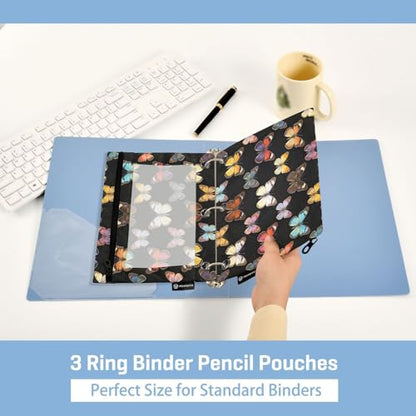 Butterfly Pencil Pouches for 3 Ring Binder, Zipper Binder Pencil Case, 2 Pack Clear Window Case Bag for Office Organizers - color: Butterfly