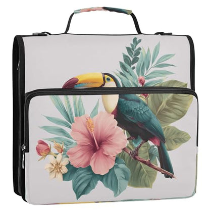 3 Ring Zipper Binder Toucan Bird Tropical Leaves Binders Bag with Shoulder Strap 500 Sheets Paper Organizer Trapper Keeper Documents Storage File Folder for School Office - color: A2392