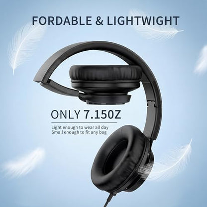 AILIHEN A8 Headphones Wired for School Students Kids K-12 Classroom，Adjustable, Foldable, Over-Ear Headsets with Microphone HD Stereo Sound 3.5mm Jack for Chromebook (Blue)