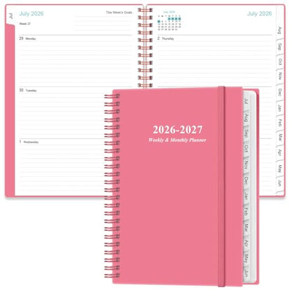 Planner 2026-2027 - A5 Weekly & Monthly Planner Spiral Bound, July 2026 - June 2027, with Flexible Cover, Tabs, Inner Pocket, 6.4" x 8.5", Pink - color: Pink, size: 6.4" x 8.5"