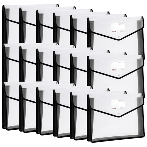 YoeeJob Plastic File Folders Legal Size Expandable Document Folder with Snap Button Closure, A4 Expanding File Wallet Envelopes Pouch with Label Pocket, 18 Packs, Black - color: Black, size: 18 Pack