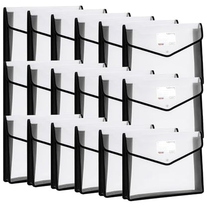 YoeeJob Plastic File Folders Legal Size Expandable Document Folder with Snap Button Closure, A4 Expanding File Wallet Envelopes Pouch with Label Pocket, 18 Packs, Black - color: Black, size: 18 Pack