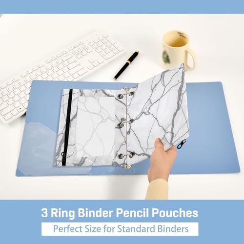 Kcldeci Pencil Pouch for 3 Ring Binder, White Gray Marble Stone 2 Pack Binder Pencil Pouch with Clear Window Pencil Bags with Zipper Pencil Case for Binder - color: A03