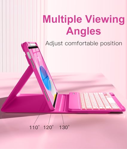 Hamile for iPad 11th 10th Generation Case with Keyboard - 7 Colors Backlit Wireless Detachable Folio Keyboard Cover with Pencil Holder for iPad 11-inch A16 2025 10th Gen 10.9 Inch 2022 (Hot Pink) - color: Hot Pink
