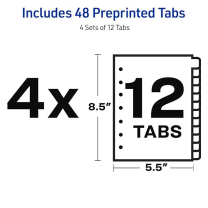 Avery A-Z Mini Dividers for 3 Ring Binders, 12 Tabs per Set, 8.5" x 5.5", Pre-Printed Tabs, 4 Binder Divider Sets, Great for Organizing Notes, Projects, Schedules, and More (43131) - style: 4 Sets